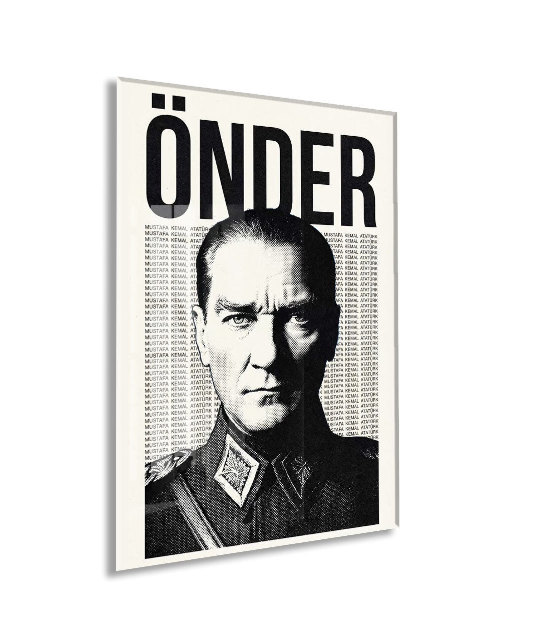 Mustafa Kemal Atatürk Önder Cam Tablo – Modern Tipografik Atatürk Duvar Dekoru -PeonyAta072