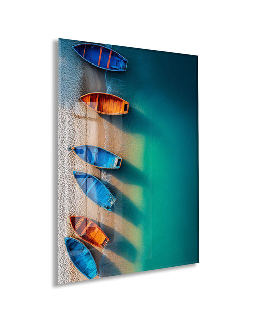 Kumsalda Renkli Kayıklar – Kuşbakışı Deniz Manzarası Duvar Tablosu - Peony134