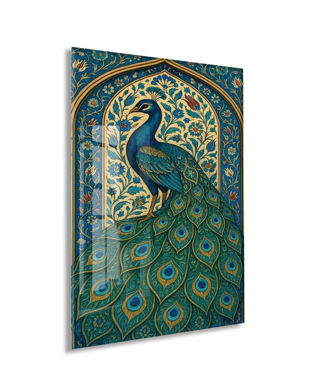 “Cennetin Gözcüsü” – Doğu Esintili Tavus Kuşu Cam Tablo - Peony069