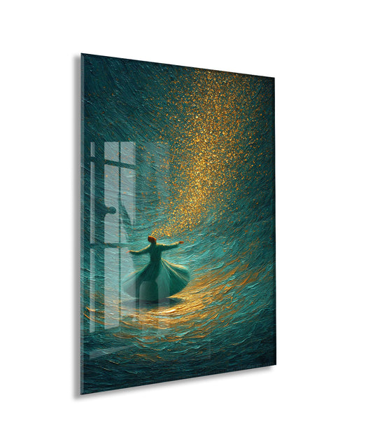 Semazen Cam Tablo | Mevlevî Sema Sanatı, İlahi Aşk ve Tasavvufi Dönüşü Simgeleyen Altın Işık Detaylı Manevi Tasarım - PeonyDini109