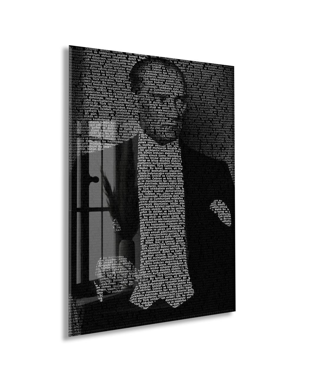 Gençiliğe Hitabe - Silüet Atatürk Cam Tablo | Modern Siyah Tasarım, Anlamlı Atatürk Duvar Dekoru, UV Baskı Temperli Cam Tablo PeonyAta050