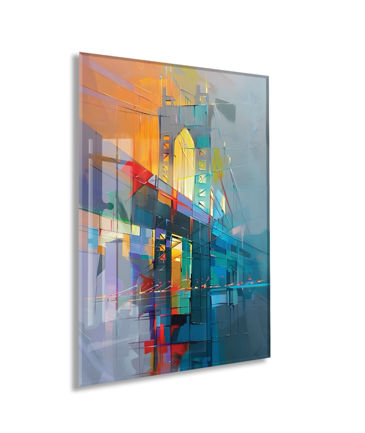 Modern Şehrin Ritmi – Soyut Mimari ve Işık Temalı Cam Tablo- Peony048
