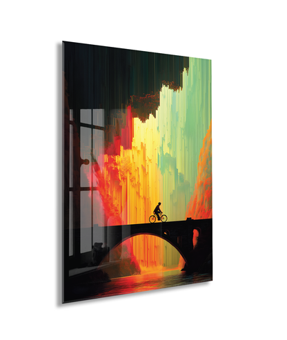 Modern Soyut Köprü ve Yolculuk Cam Tablo – Gün Batımı Renk Geçişli Sanatsal UV Baskılı Temperli Cam Duvar Tablosu - Peony017