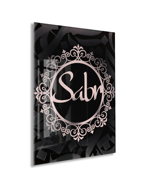 Sabır Yazılı İslami Cam Tablo- PeonyDini052