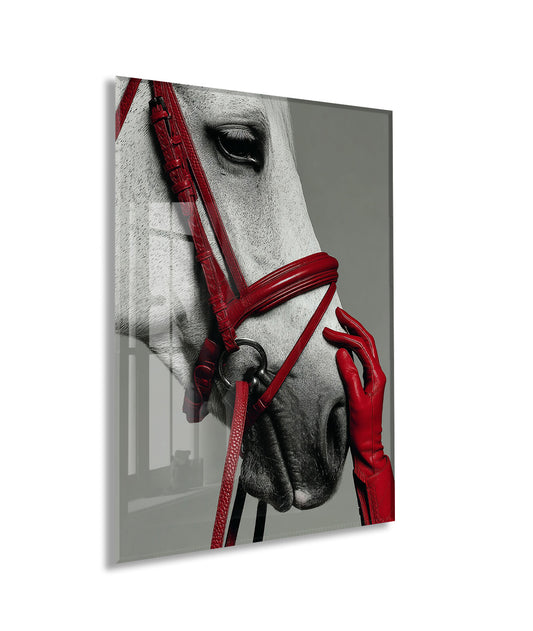 “Soylu Ruh” – Modern Beyaz At Sanat Cam Tablosu - Peony066