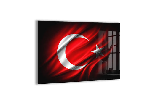 Dalgalanan Türk Bayrağı Cam Tablo | 4 mm Temperli UV Baskılı Premium Modern Duvar Dekoru -PeonyAta1315