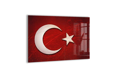 Ay Yıldız Türk Bayrağı Cam Tablo | 4 mm Temperli UV Baskılı Modern Duvar Dekoru -PeonyAta1314