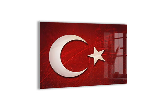 Ay Yıldız Türk Bayrağı Cam Tablo | 4 mm Temperli UV Baskılı Modern Duvar Dekoru -PeonyAta1314