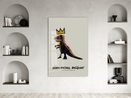 Basquiat Tarzı Dinozor Cam Tablo | Pop Art UV Baskılı Temperli Cam Duvar Dekoru - Peony161