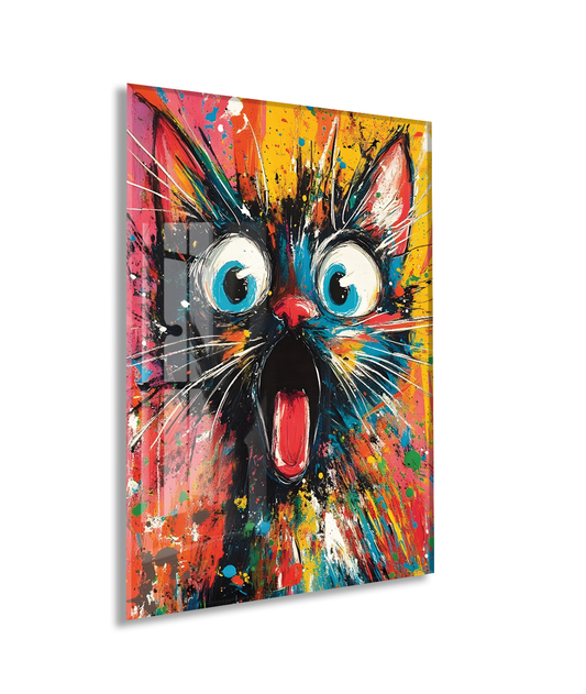 Şaşkın Kedi – Renkli Pop Art Duvar Cam Sanatı- Peony050
