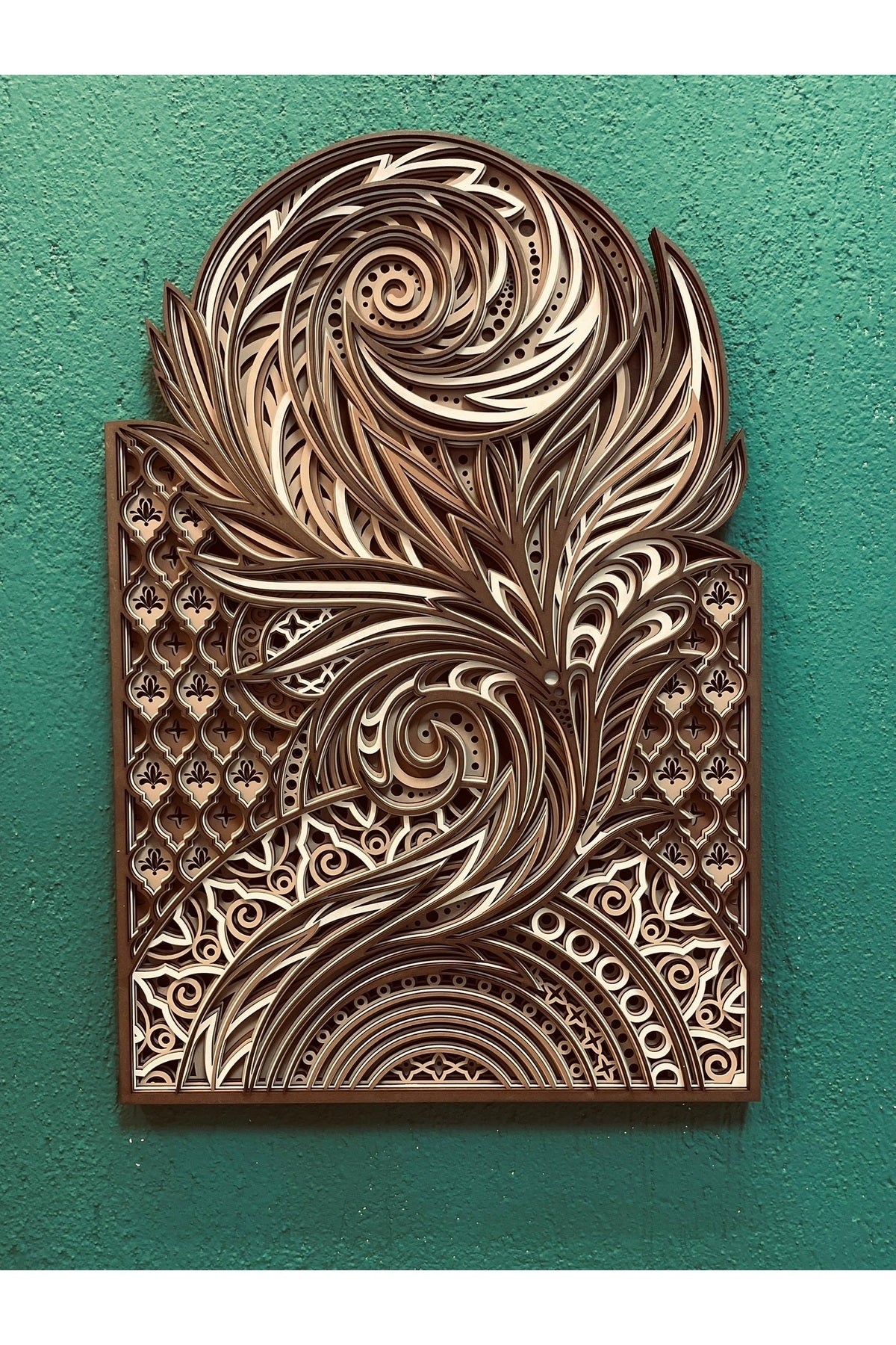 Modern Boho Mandala Tablo – El Boyaması 7 Katmanlı Ahşap Sanat