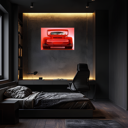Kırmızı Muscle Car UV Baskı Neon Duvar Dekoru | Gamer Room Işıklı Araba Tablo | Pleksi Duvar Sanatı