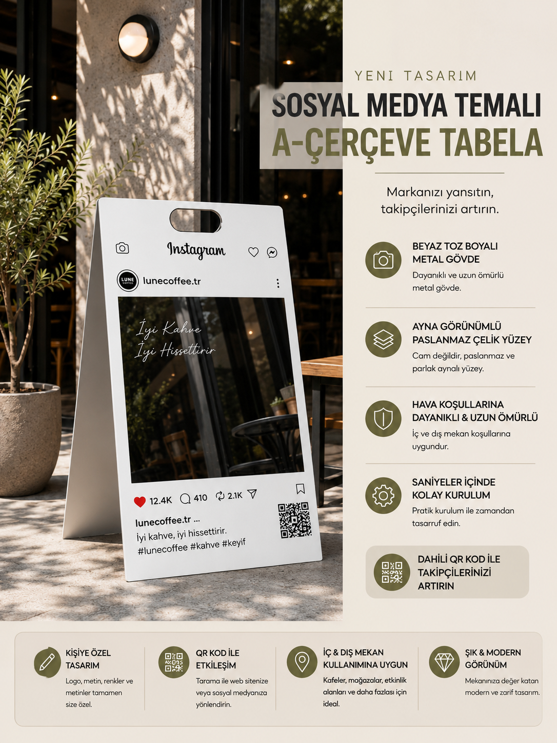 Instagram A Tabela - QR Kodlu Kişiye Özel İşletme Karşılama Tabelası