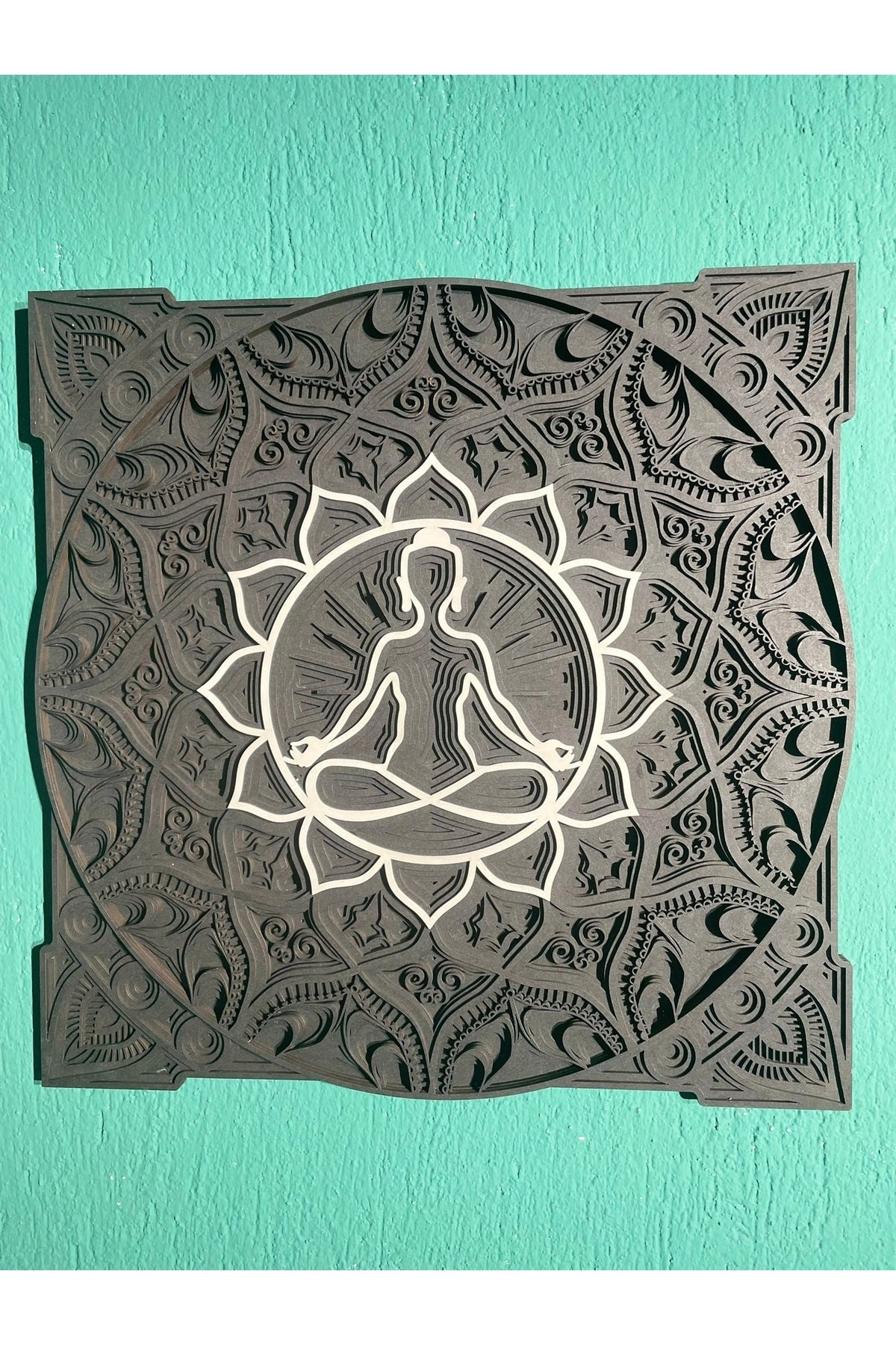 Lotus Mandala Duvar Dekoru - El Yapımı 6 Katmanlı Meditasyon Temalı Ahşap Tablo