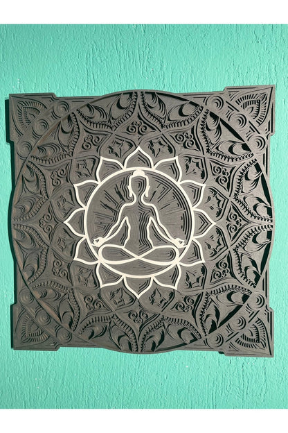 Lotus Mandala Duvar Dekoru - El Yapımı 6 Katmanlı Meditasyon Temalı Ahşap Tablo