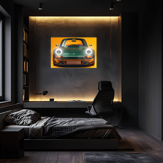 Porsche 911 Retro Model UV Baskı Neon Duvar Dekoru | Pleksi Işıklı Spor Araba Tablo