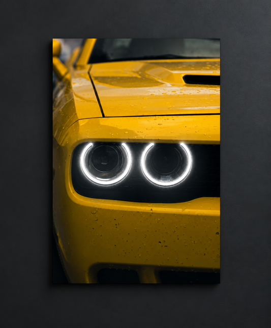 Spor Otomobil UV Baskı Neon Tablo | Çift LED Far Detaylı Pleksi Duvar Dekoru | Enerjik Otomobil Duvar Sanatı