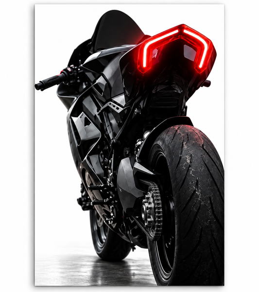 Siyah Motosiklet UV Baskı Neon Duvar Dekoru | Kırmızı Işıklı Pleksi Tablo | Modern ve Minimal Duvar Sanatı