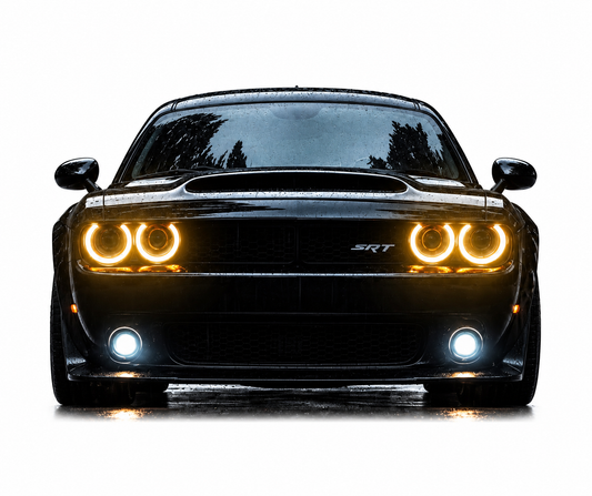 Siyah Muscle Car UV Baskı Neon Duvar Dekoru | Pleksi Işıklı Araba Tablo | Güçlü Far Efektli Modern Duvar Sanatı