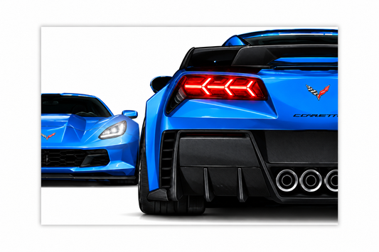 Mavi Corvette Tarzı UV Baskı Neon Duvar Dekoru | Pleksi Işıklı Süper Araba Tablo | Modern Ev ve Ofis Dekoru