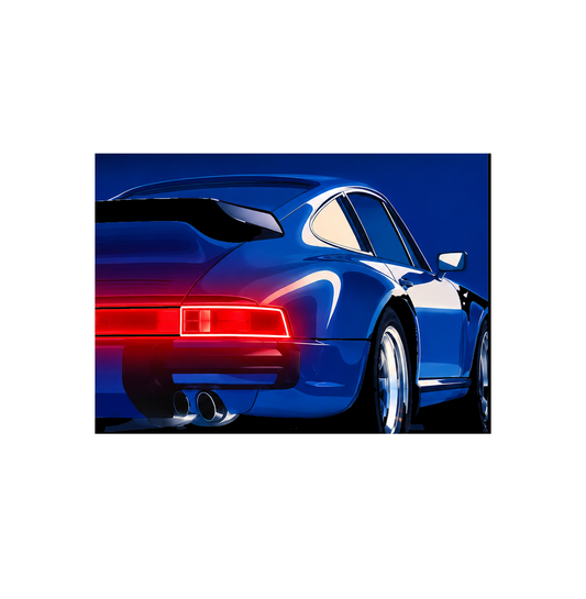 Mavi Retro Spor Araba UV Baskı Neon Duvar Dekoru | Pleksi Işıklı Tablo | Modern Ev ve Ofis Dekoru