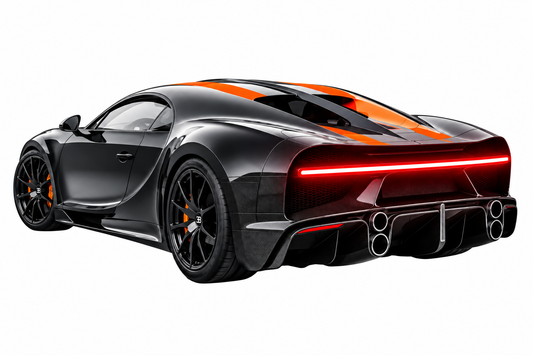 Siyah Bugatti Tarzı UV Baskı Neon Duvar Dekoru | Pleksi Işıklı Süper Araba Tablo | Modern Ev ve Ofis Dekoru