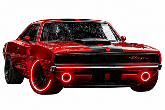 Kırmızı Charger Tarzı UV Baskı Neon Duvar Dekoru | Pleksi Işıklı Retro Araba Tablo | Gamer Room Duvar Sanatı