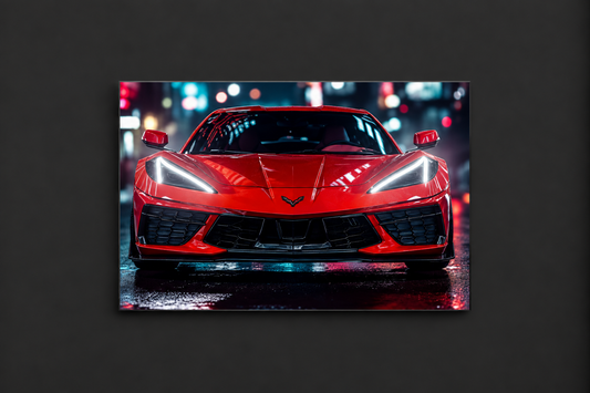 Kırmızı Corvette Tarzı UV Baskı Neon Duvar Dekoru | Pleksi Işıklı Spor Araba Tablo | Gamer Room Duvar Sanatı