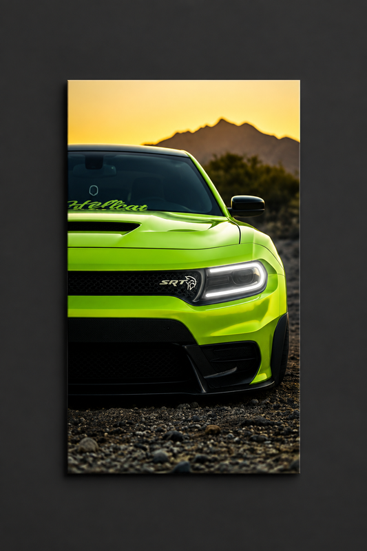 Yeşil SRT Tarzı UV Baskı Neon Duvar Dekoru | Pleksi Işıklı Muscle Car Tablo | Gamer Room Duvar Sanatı
