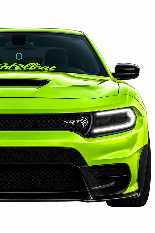 Yeşil SRT Tarzı UV Baskı Neon Duvar Dekoru | Pleksi Işıklı Muscle Car Tablo | Gamer Room Duvar Sanatı