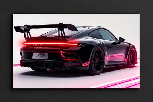 Siyah GT Spor Araba UV Baskı Neon Duvar Dekoru | Pleksi Işıklı Duvar Tablosu | Modern Ev ve Ofis Dekoru