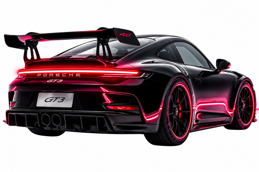 Siyah GT Spor Araba UV Baskı Neon Duvar Dekoru | Pleksi Işıklı Duvar Tablosu | Modern Ev ve Ofis Dekoru