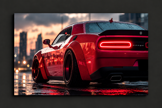 Kırmızı Muscle Car UV Baskı Neon Duvar Dekoru | Pleksi Işıklı Spor Araba Tablo | Modern Ev ve Ofis Dekoru
