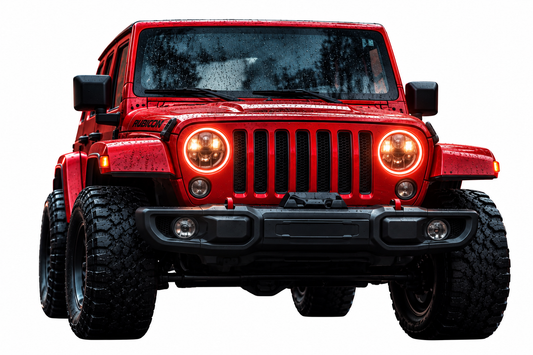 Kırmızı Jeep Tarzı UV Baskı Neon Duvar Dekoru | Pleksi Işıklı Araba Tablo | Gamer Room ve Ofis Dekoru
