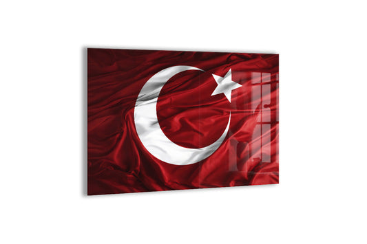 Dalgalanan Türk Bayrağı Cam Tablo