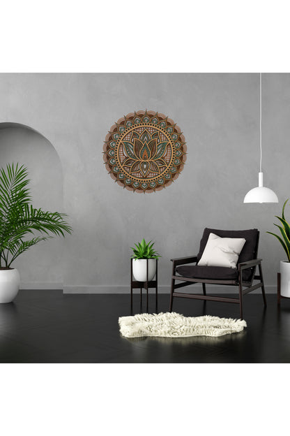 El Yapımı Lotus Çiçeği Ahşap Duvar Dekoru – 5 Katmanlı Mandala