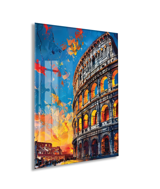 Roma Kolezyumu Cam Tablo – Modern Tarihi Mimari Temalı Soyut Sanat, UV Baskılı Temperli Cam Duvar