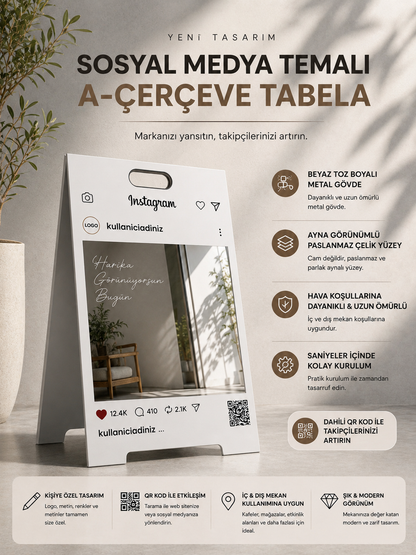 Instagram A Tabela - QR Kodlu Kişiye Özel İşletme Karşılama Tabelası