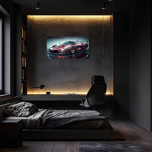 Kırmızı Hypercar Tarzı UV Baskı Neon Duvar Dekoru | Pleksi Işıklı Spor Araba Tablo