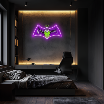 Joker Temalı Neon Duvar Dekoru | Mor Yeşil Pleksi UV Baskı LED Tablo
