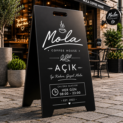 Metal A Tabela | UV Baskılı Kaldırım Reklam Panosu | Dış Mekan Mağaza Önü Standı