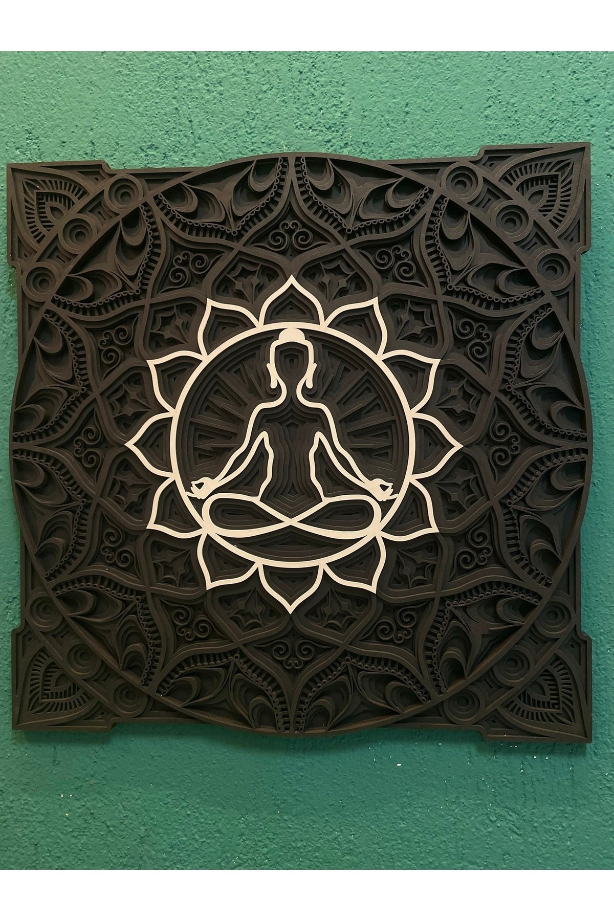 Lotus Mandala Duvar Dekoru - El Yapımı 6 Katmanlı Meditasyon Temalı Ahşap Tablo