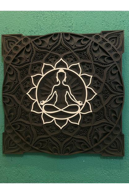 Lotus Mandala Duvar Dekoru - El Yapımı 6 Katmanlı Meditasyon Temalı Ahşap Tablo