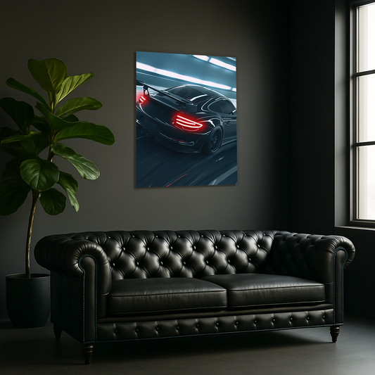 Siyah GT3 Tarzı UV Baskı Neon Duvar Dekoru | Pleksi Işıklı Yarış Araba Tablo