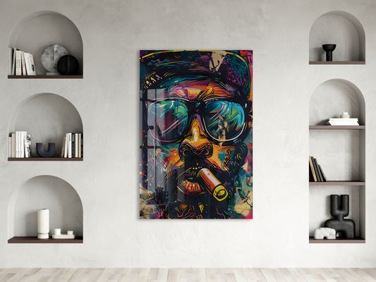 Pop Art Stilinde Renkli Maymun Portresi Cam Tablo – Modern, Cesur ve Dekoratif Duvar Sanatı