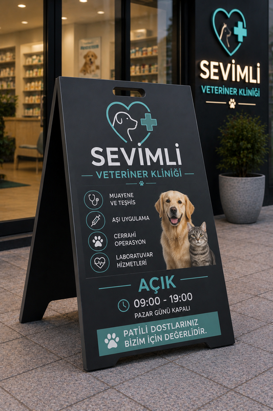 UV Baskılı Dış Mekan Kaldırım Tabelası | Elektrostatik Boyalı Reklam Standı