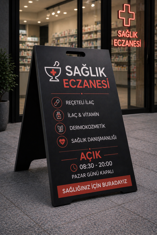 Boyalı Metal A Tabela | UV Baskılı Dış Mekan Kaldırım Tabelası | Elektrostatik Boyalı Reklam Standı