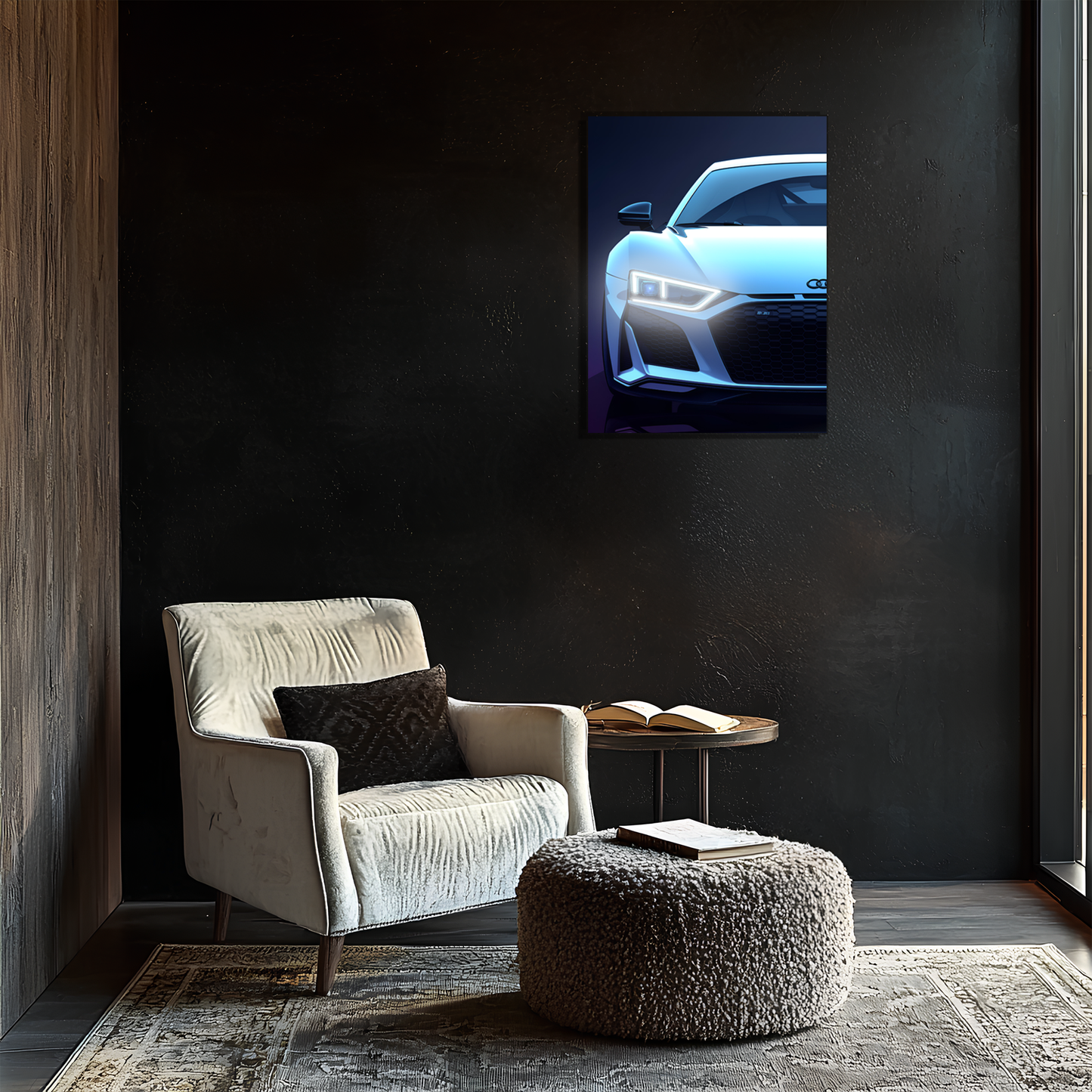 Audi R Tarzı UV Baskı Neon Duvar Dekoru | Pleksi Işıklı Spor Araba Tablo | Gamer Room Dekorasyonu