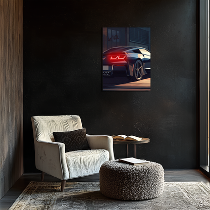 Siyah Corvette Tarzı UV Baskı Neon Duvar Dekoru | Pleksi Işıklı Süper Araba Tablo | Modern Ev ve Ofis Dekoru