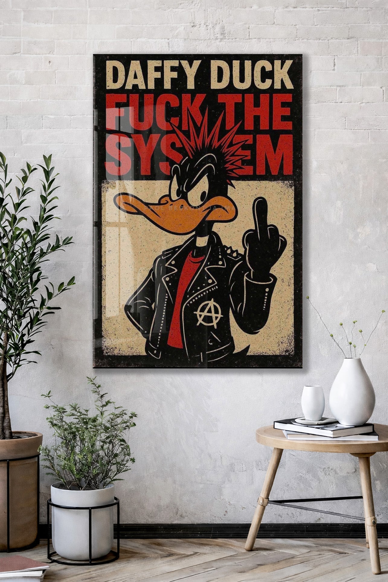 Daffy Duck Fuck The System Cam Tablo – Punk Temalı Duvar Dekorasyonu - Peony109